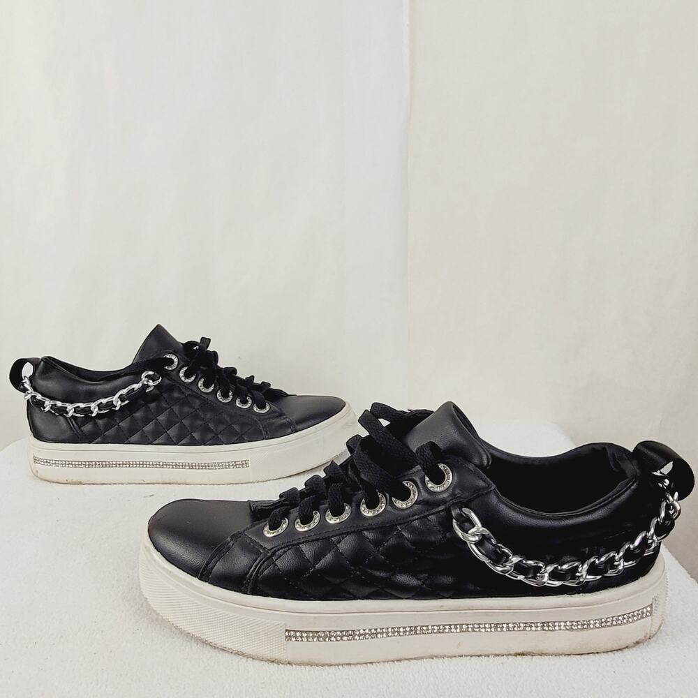 Azalea Wang black quilted chain rhinestone trim sneaker size 8 Punk Grunge